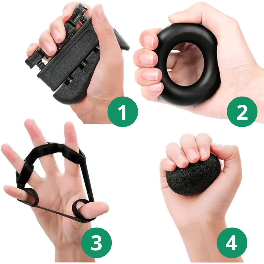 Kit Fortalecedor de Mãos e Dedos 4 em 1 – Reabilitação, Alívio da Artrite e Aumento de Força para Musculação