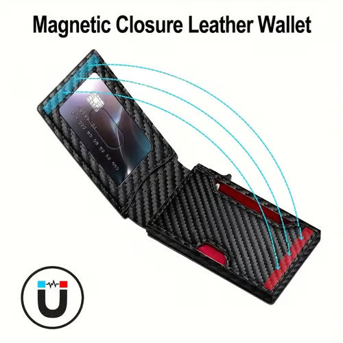 Wallet - With Pop Up Aluminum Case Money Clip Slim Leather Slots Credit Card Holder RFID Blocking Bifold Minimalist Wallet