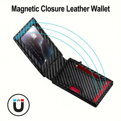 Wallet - With Pop Up Aluminum Case Money Clip Slim Leather Slots Credit Card Holder RFID Blocking Bifold Minimalist Wallet