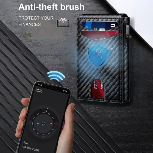 Wallet - With Pop Up Aluminum Case Money Clip Slim Leather Slots Credit Card Holder RFID Blocking Bifold Minimalist Wallet