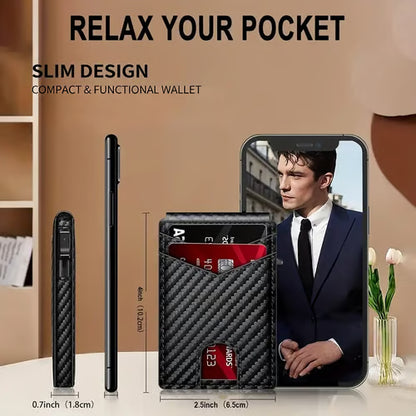 Wallet - With Pop Up Aluminum Case Money Clip Slim Leather Slots Credit Card Holder RFID Blocking Bifold Minimalist Wallet