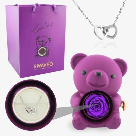 Eternal Rose Bear with Engraved Necklace
