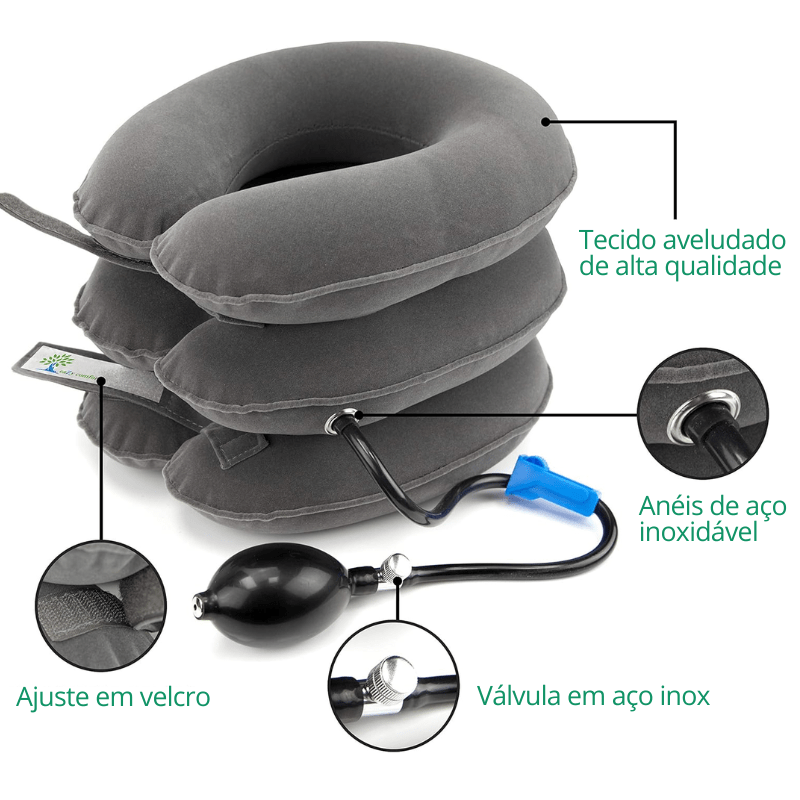 Alongador de Pescoço Inflável Kajopineck – Tração Cervical, Descompressão de Discos e Alívio da Dor de Cabeça