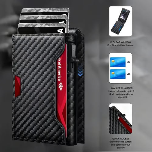 Wallet - With Pop Up Aluminum Case Money Clip Slim Leather Slots Credit Card Holder RFID Blocking Bifold Minimalist Wallet