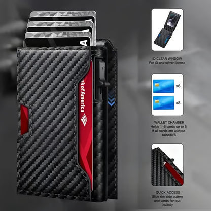 Wallet - With Pop Up Aluminum Case Money Clip Slim Leather Slots Credit Card Holder RFID Blocking Bifold Minimalist Wallet