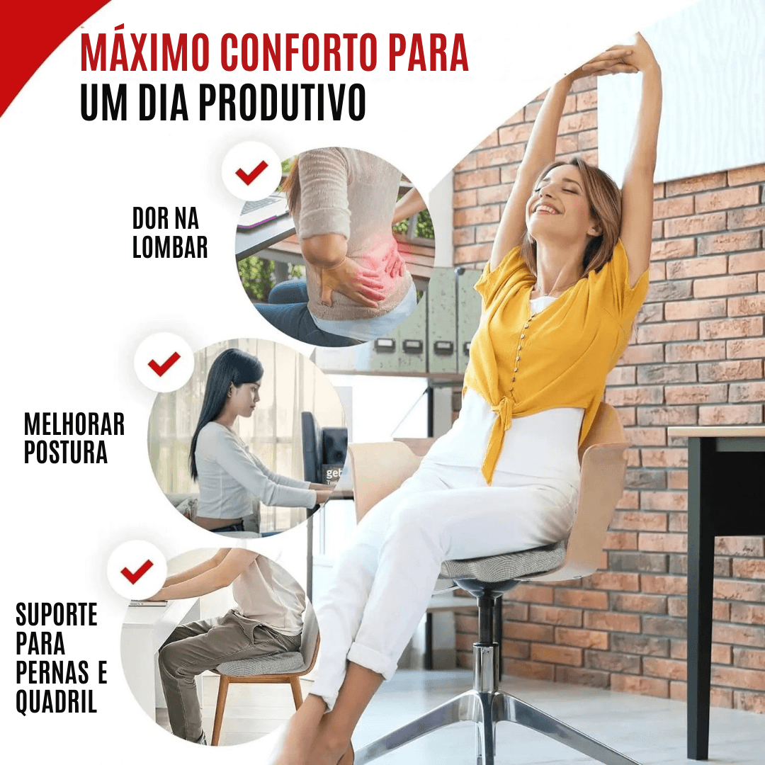 Almofada Ortopédica Assento – Espuma de Memória, Alívio Dores Cóccix e Ciática, Uso em Escritório